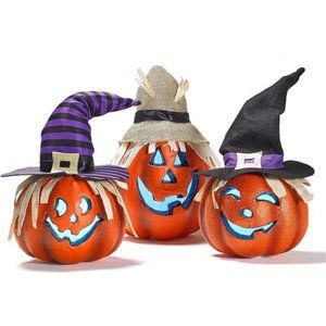 3pc Set of Halloween Outdoor Pumpkin Decorations, Pumpkin Lights